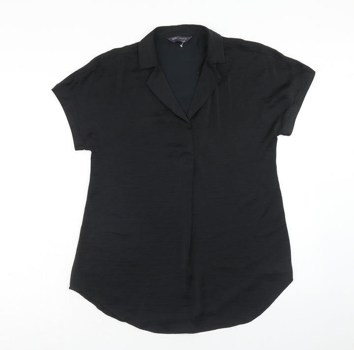 Marks and Spencer Womens Black Polyester Tunic Blouse Size 6 Collared