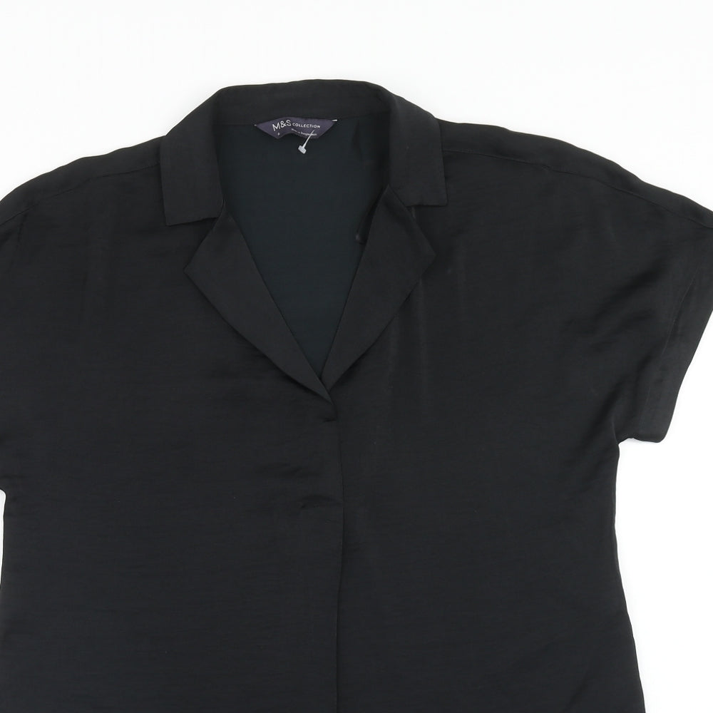 Marks and Spencer Womens Black Polyester Tunic Blouse Size 6 Collared