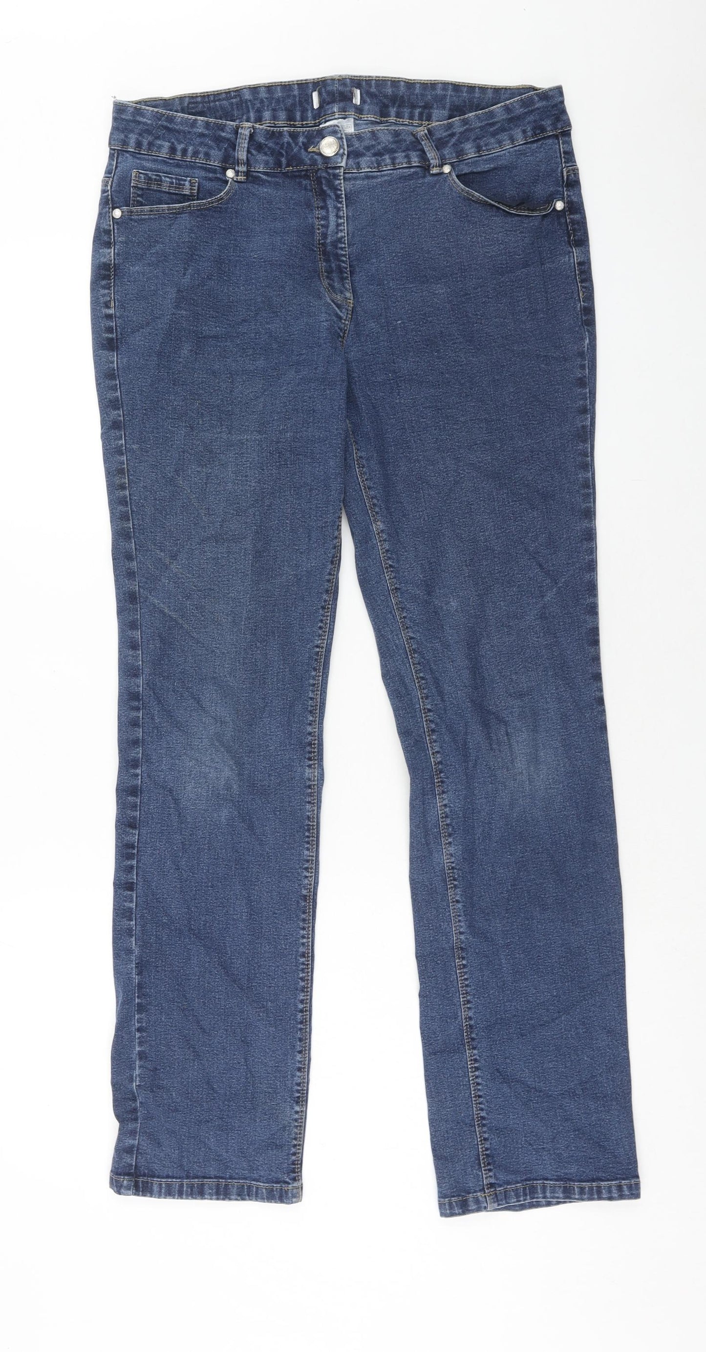 Damart Womens Blue Cotton Straight Jeans Size 14 L31 in Regular Zip