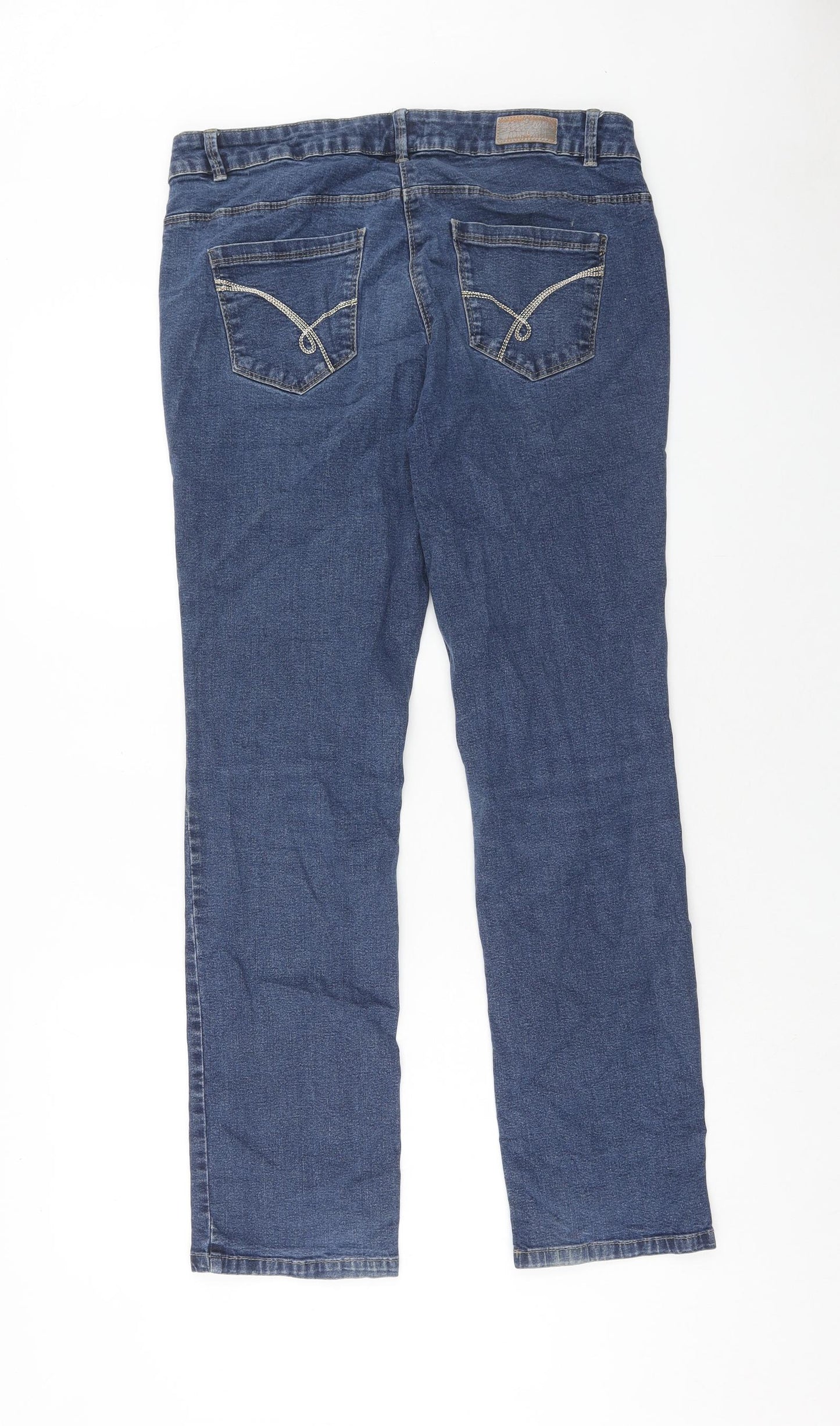 Damart Womens Blue Cotton Straight Jeans Size 14 L31 in Regular Zip