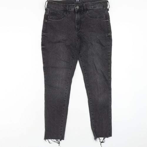 Gap Womens Black Cotton Skinny Jeans Size 28 Regular Zip - Distressed Hems