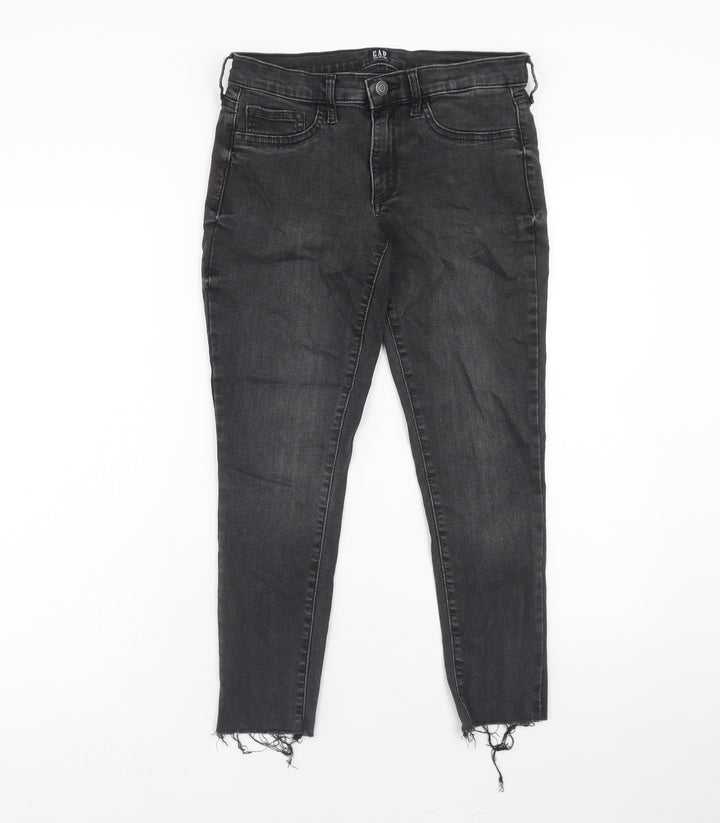 Gap Womens Black Cotton Skinny Jeans Size 28 Regular Zip - Distressed Hems
