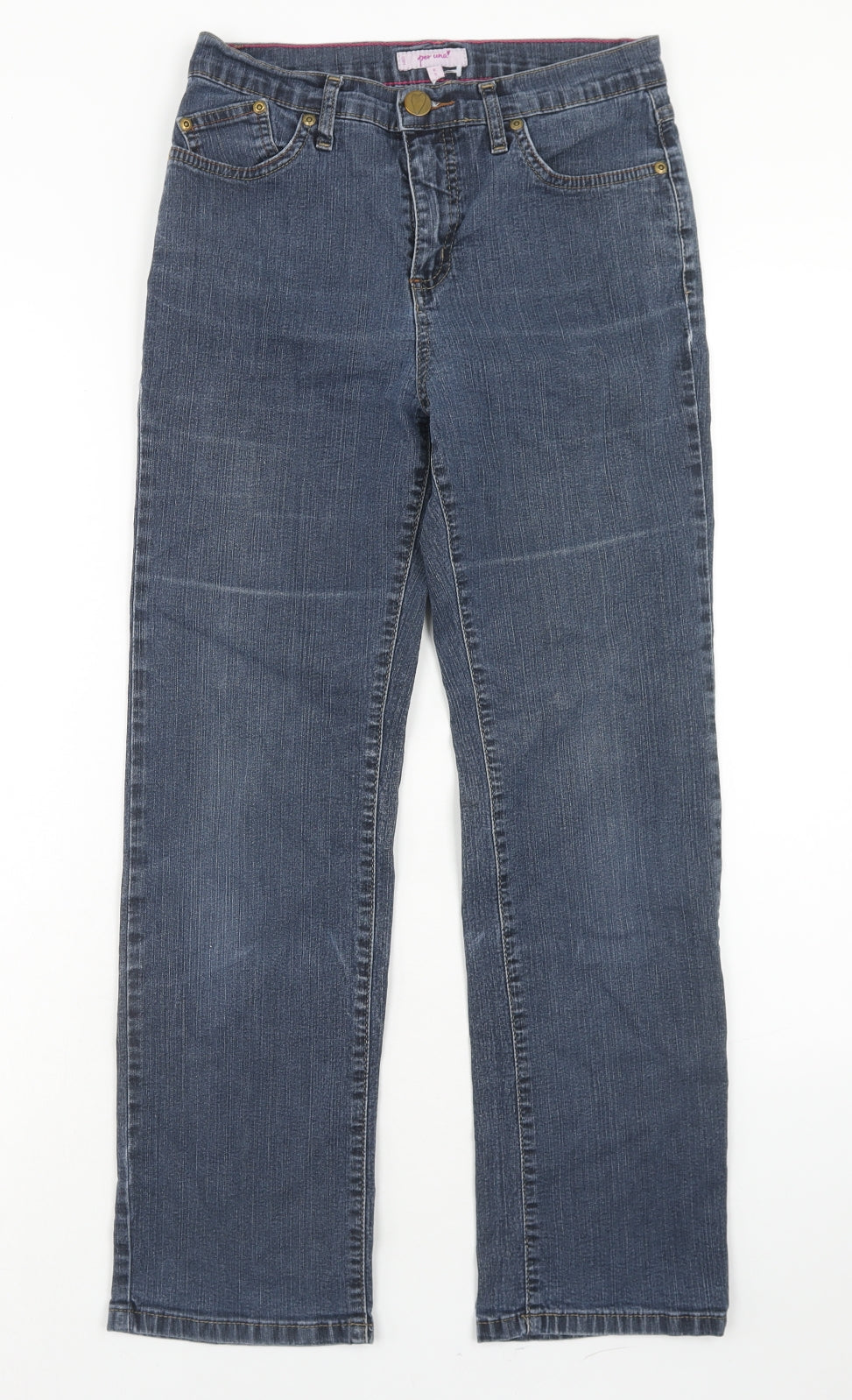 Per Una Womens Blue Cotton Straight Jeans Size 8 Regular Zip