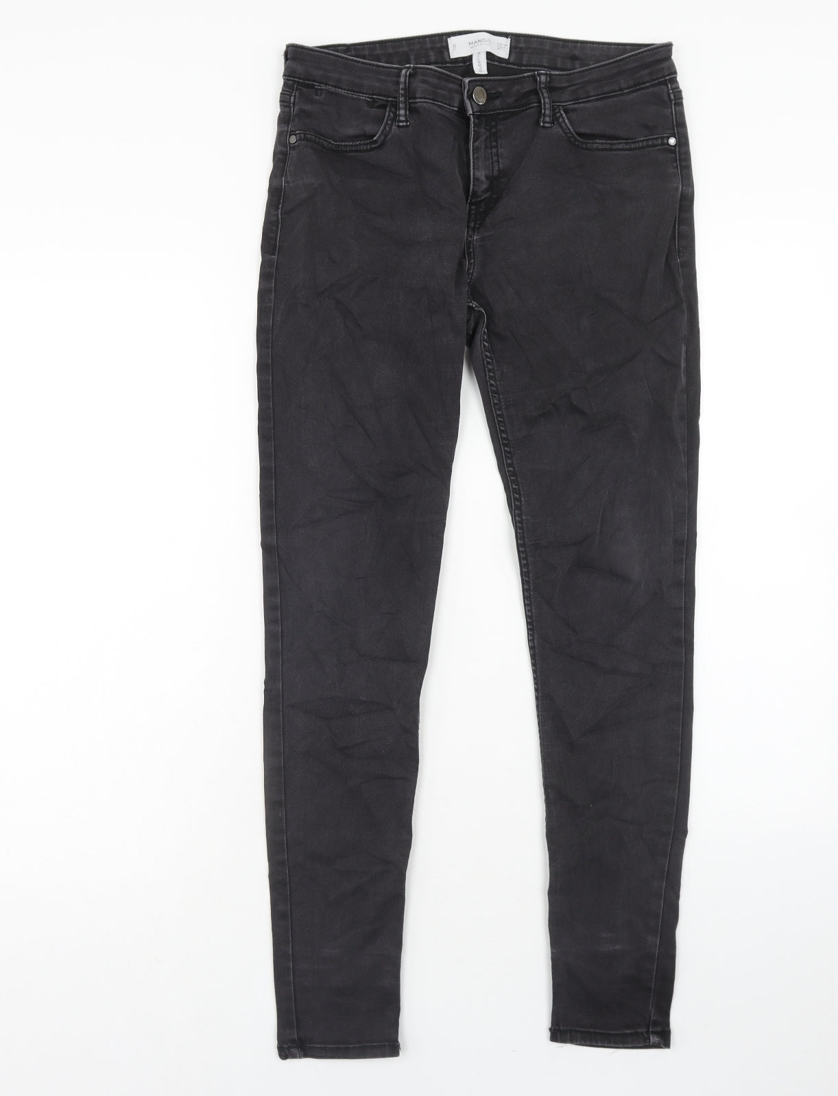 Mango Womens Black Cotton Skinny Jeans Size 12 Regular Zip