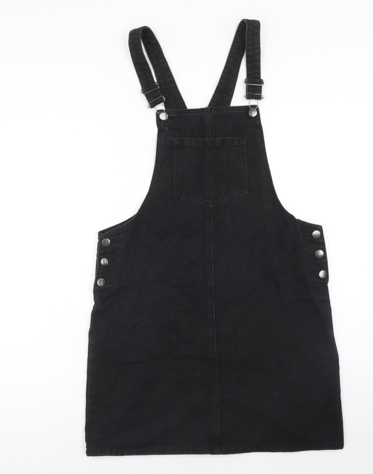 NEXT Womens Black Cotton Pinafore/Dungaree Dress Size 12 Square Neck Buckle