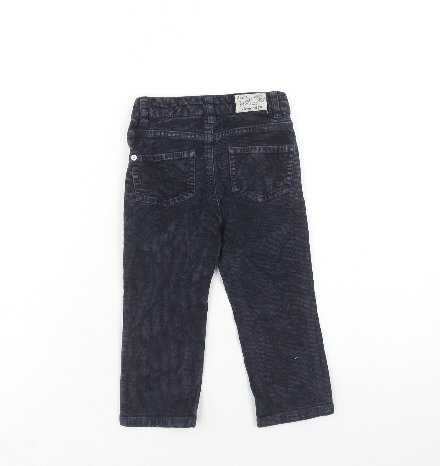 Petit Bateau Boys Blue Cotton Chino Trousers Size 3 Years Regular Zip