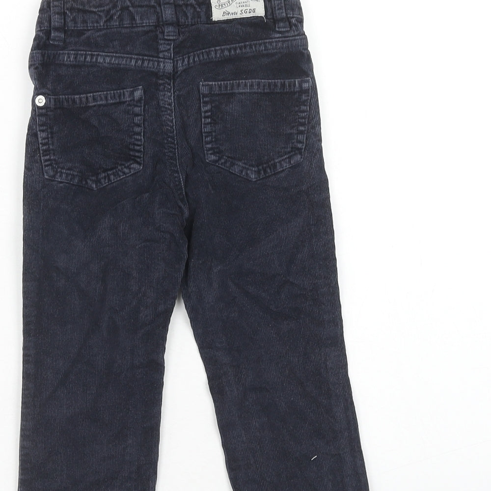 Petit Bateau Boys Blue Cotton Chino Trousers Size 3 Years Regular Zip
