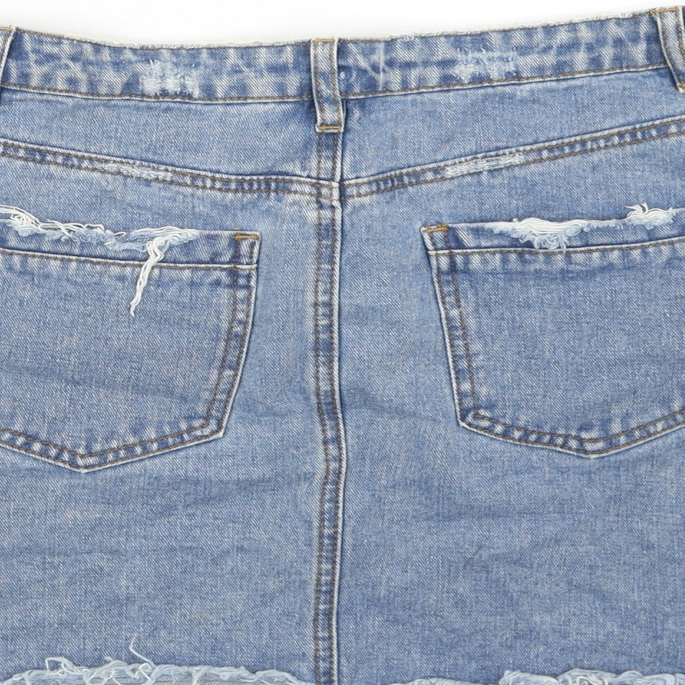 Missguided Womens Blue Cotton Straight & Pencil Skirt Size 10 Zip