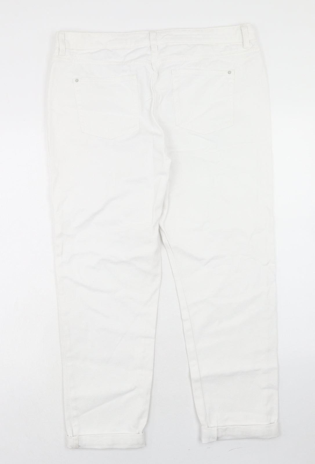 NEXT Womens White Cotton Boyfriend Jeans Size 14 Regular Button