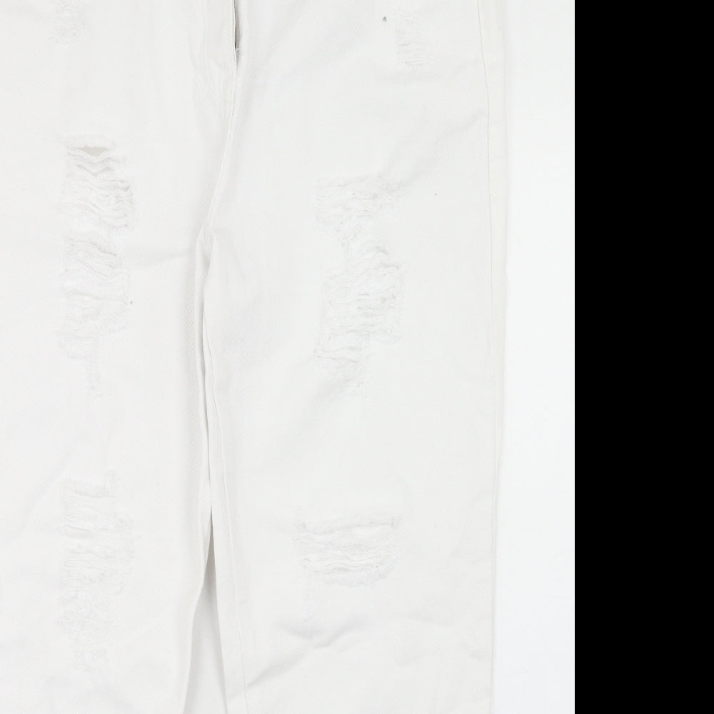 NEXT Womens White Cotton Boyfriend Jeans Size 14 Regular Button