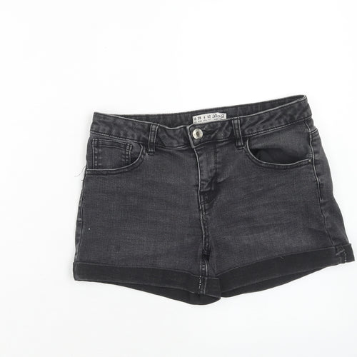 Denim & Co. Womens Black Cotton Boyfriend Shorts Size 10 Regular Zip