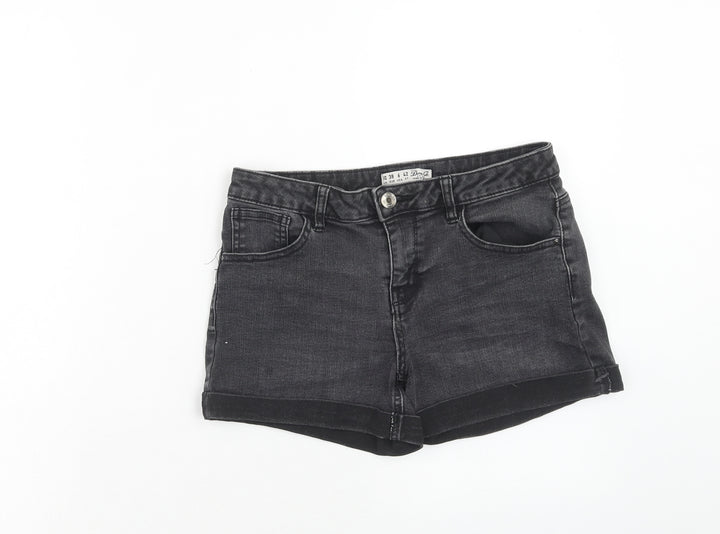 Denim & Co. Womens Black Cotton Boyfriend Shorts Size 10 Regular Zip
