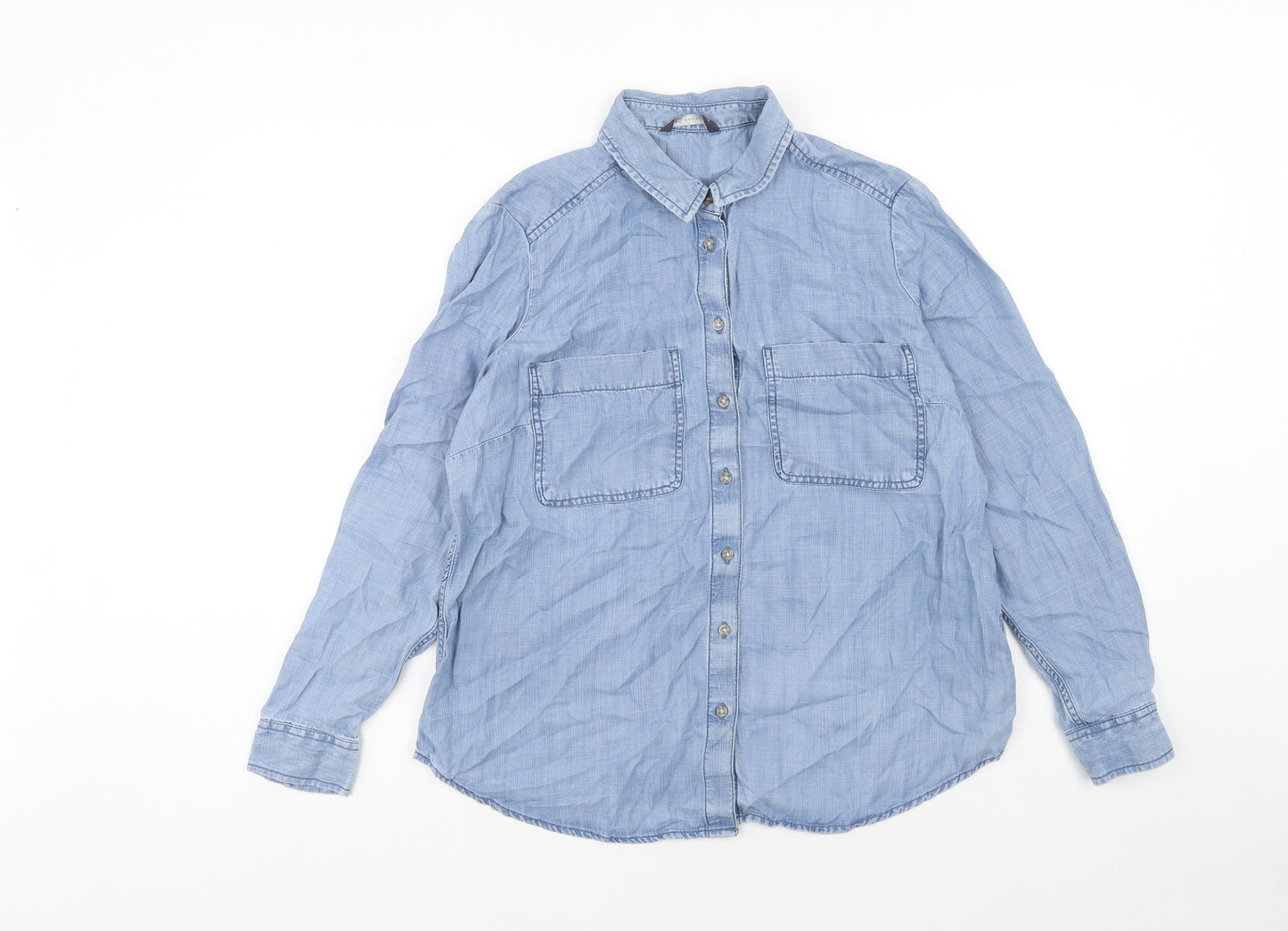 Marks and Spencer Womens Blue Lyocell Basic Button-Up Size 16 Collared