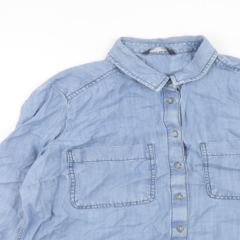 Marks and Spencer Womens Blue Lyocell Basic Button-Up Size 16 Collared