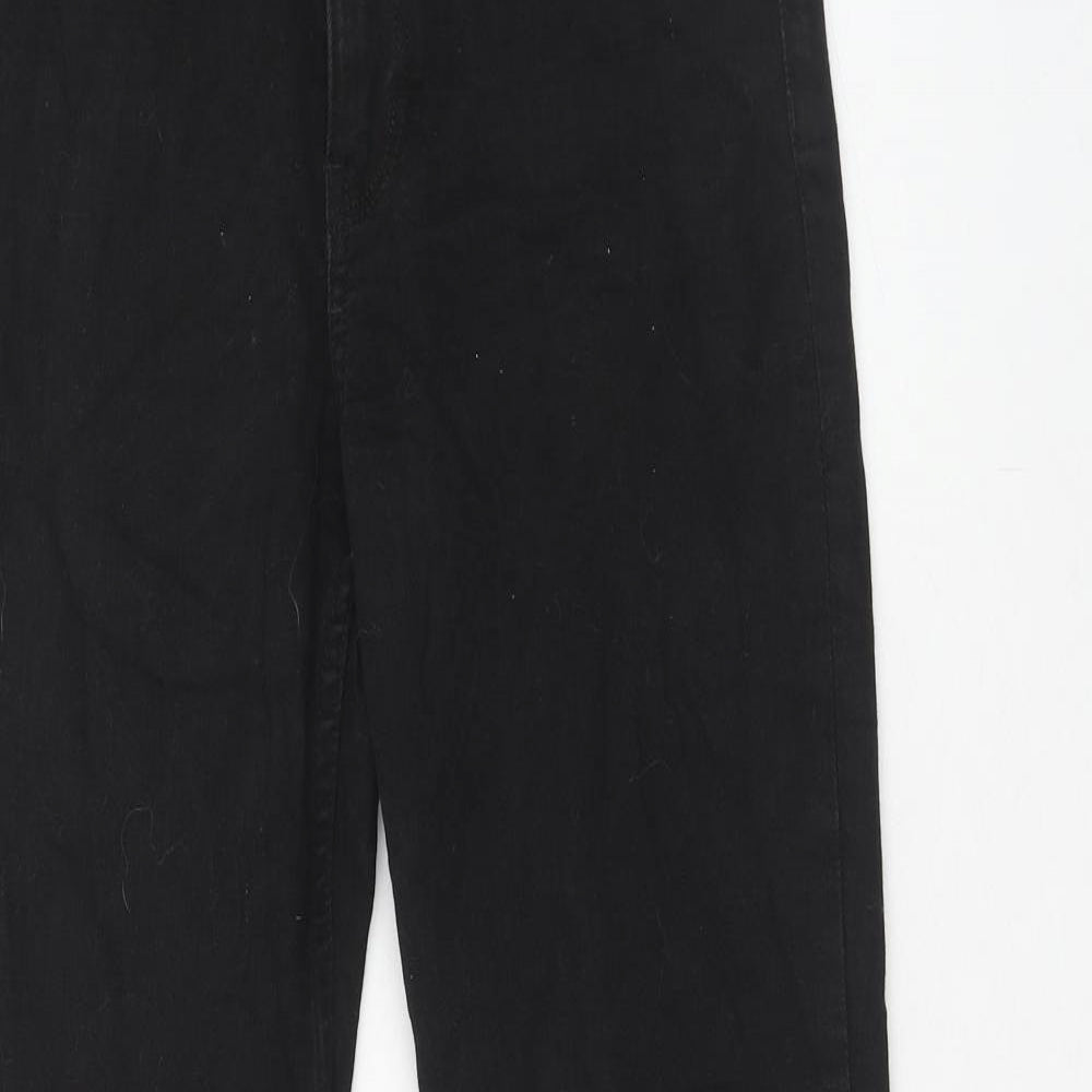 Bershka Womens Black Cotton Flared Jeans Size 10 Regular Zip - Distressed Hems