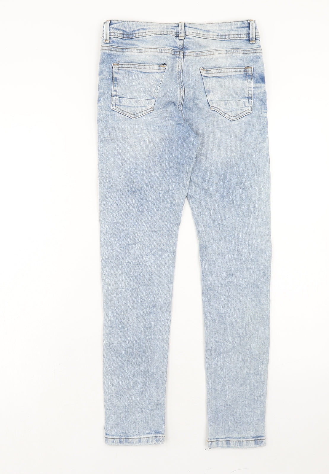 Denim & Co. Girls Blue Cotton Skinny Jeans Size 10-11 Years Regular Zip - Distressed