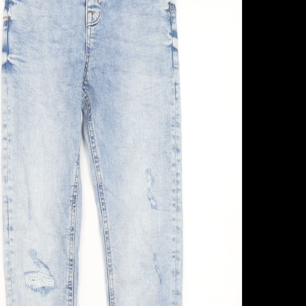 Denim & Co. Girls Blue Cotton Skinny Jeans Size 10-11 Years Regular Zip - Distressed