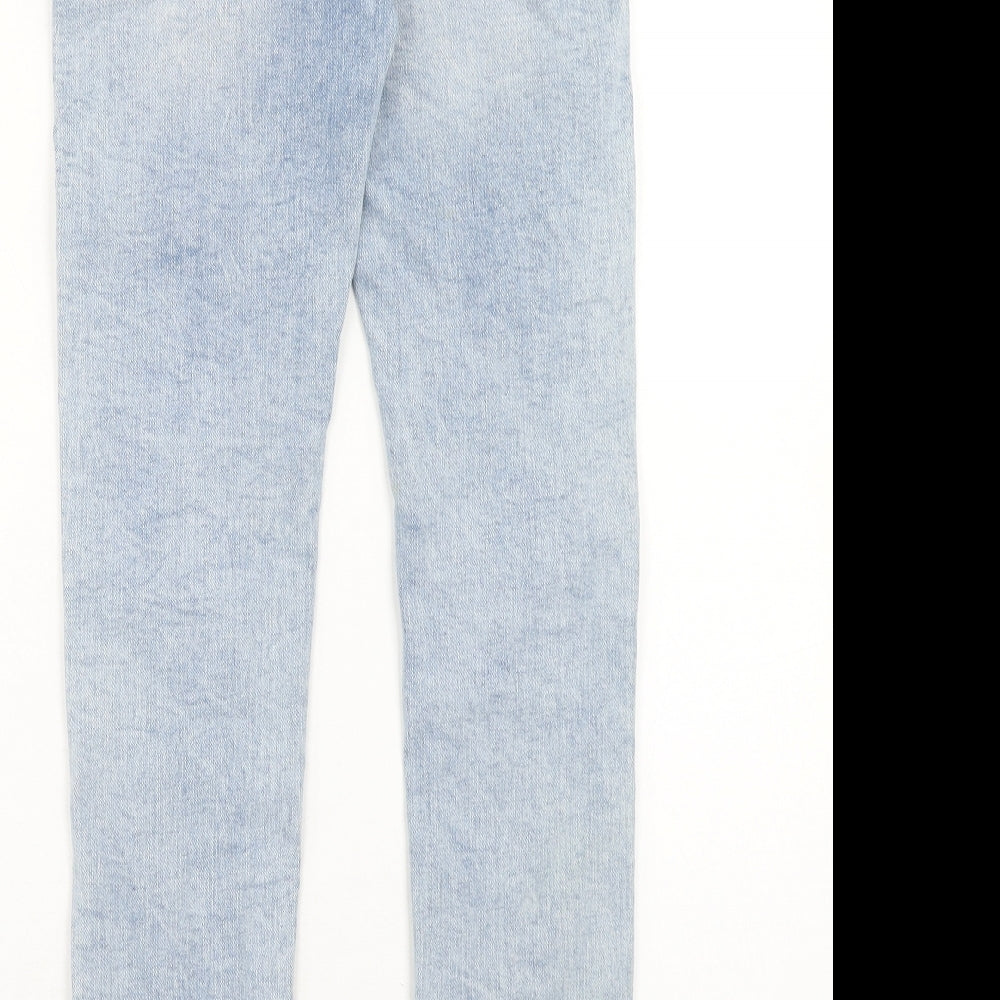 Denim & Co. Girls Blue Cotton Skinny Jeans Size 10-11 Years Regular Zip - Distressed
