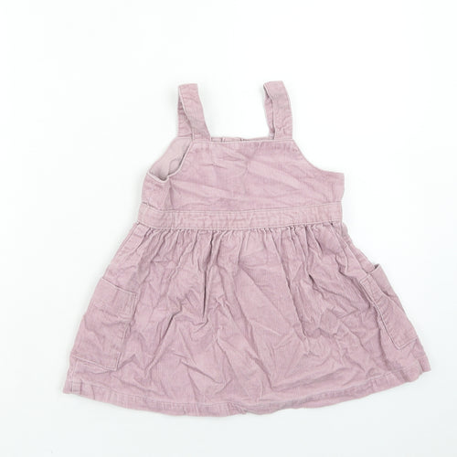 NEXT Girls Pink Cotton Pinafore/Dungaree Dress Size 2 Years Square Neck Button