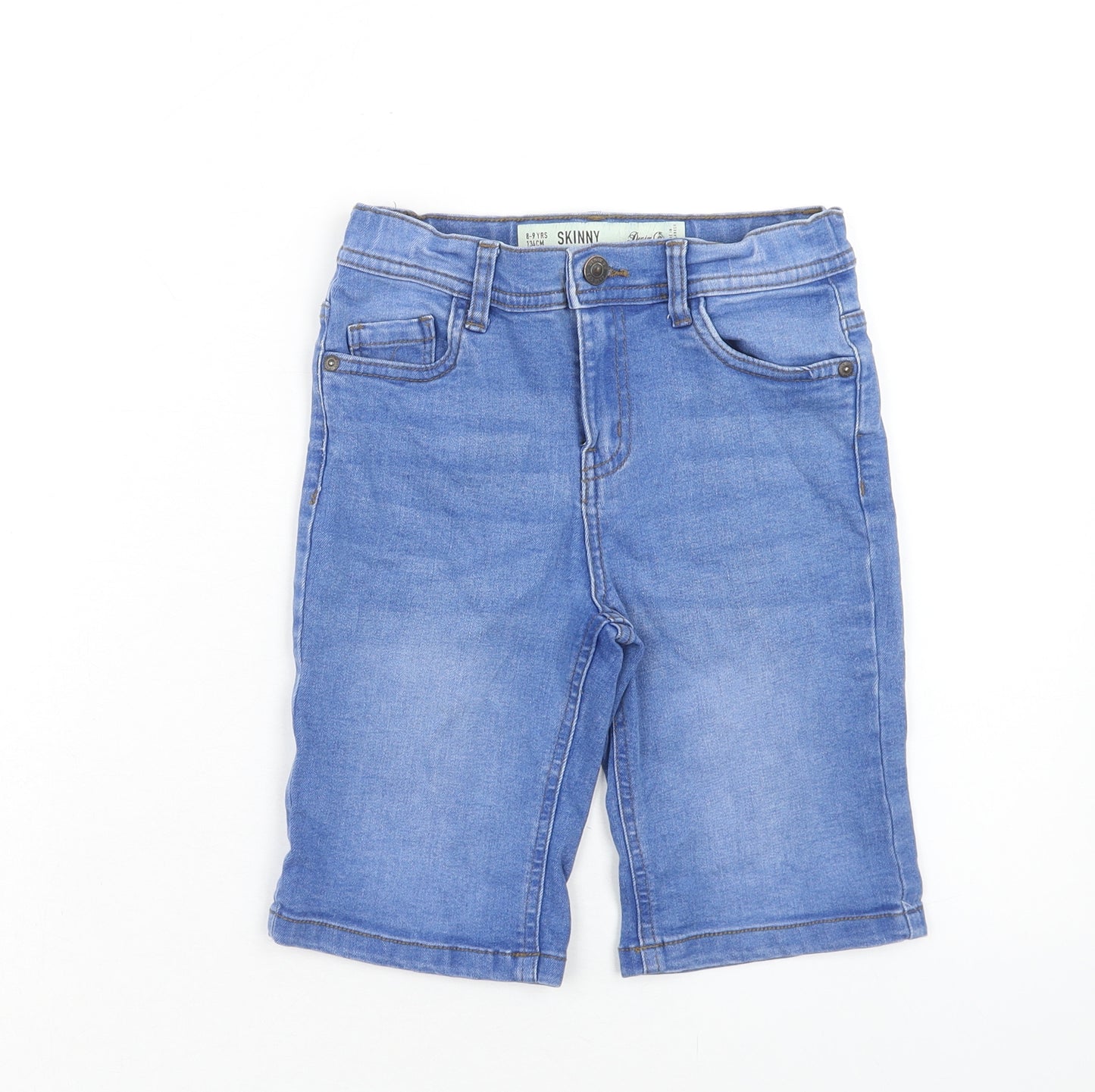 Denim & Co. Boys Blue Cotton Bermuda Shorts Size 8-9 Years Regular Zip