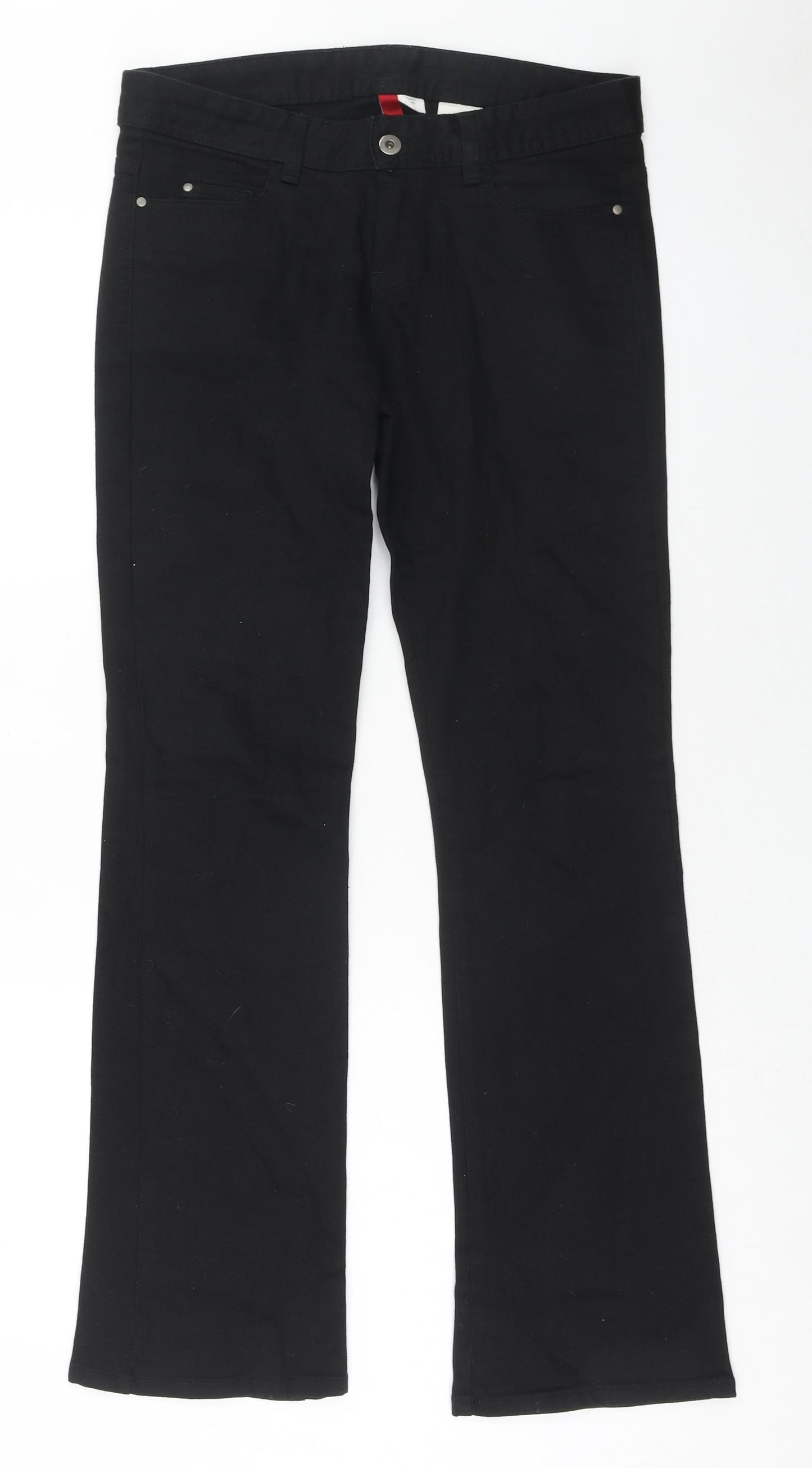 H&M Womens Black Cotton Bootcut Jeans Size 10 Regular Zip