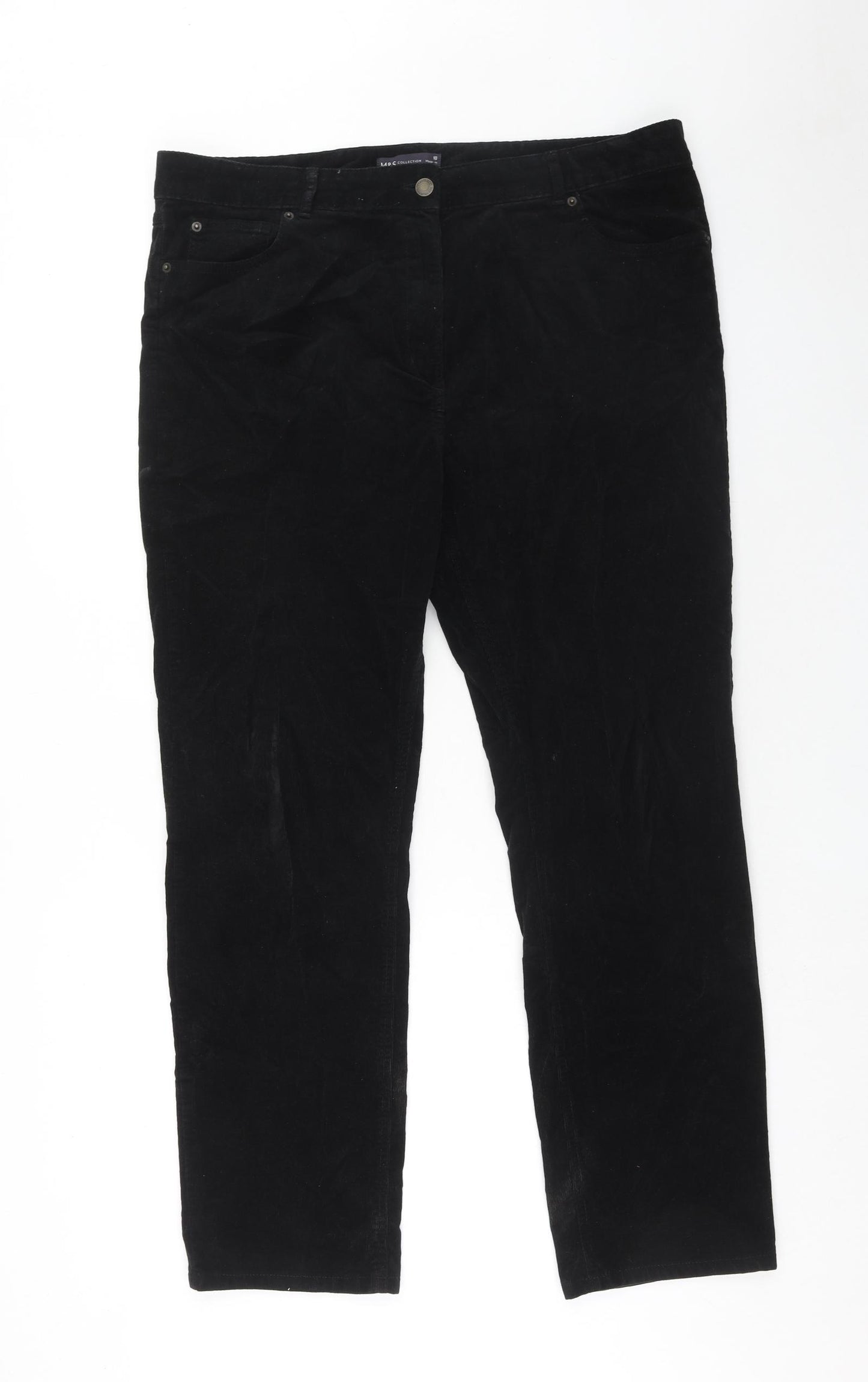 Marks and Spencer Womens Black Cotton Trousers Size 18 Regular Zip