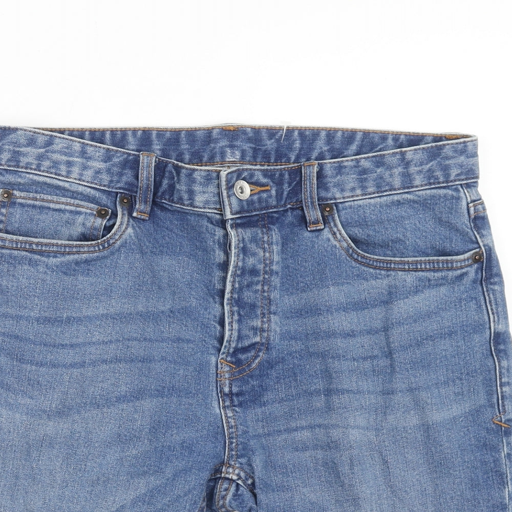 Topman Mens Blue Cotton Biker Shorts Size 32 in Regular Zip