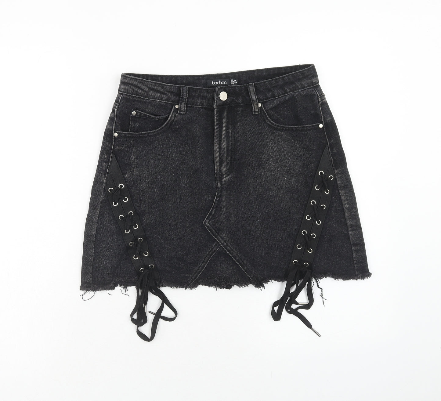Boohoo Womens Black Cotton Mini Skirt Size 10 Zip