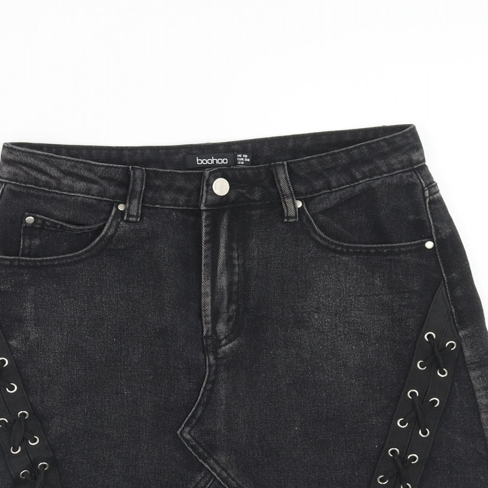 Boohoo Womens Black Cotton Mini Skirt Size 10 Zip