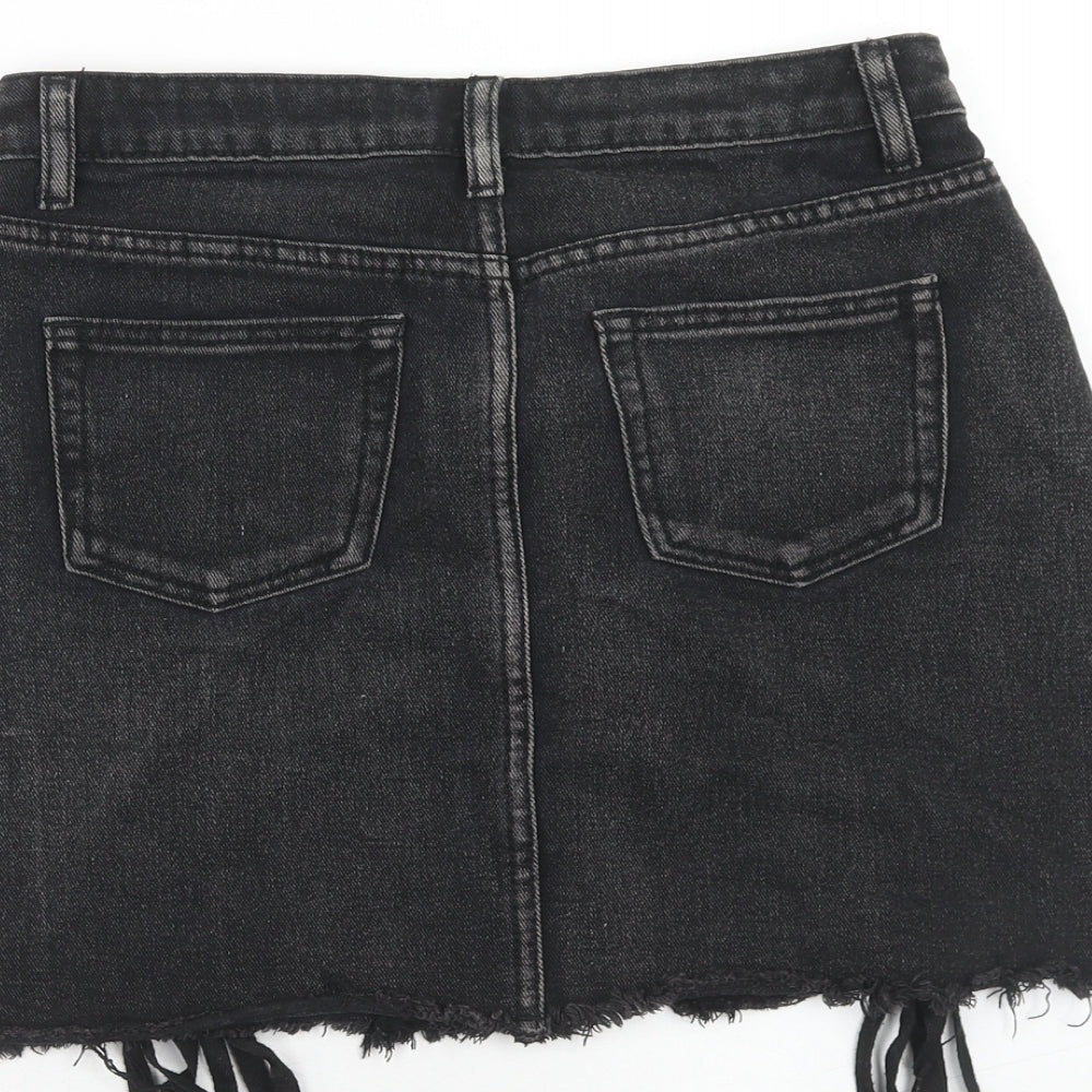 Boohoo Womens Black Cotton Mini Skirt Size 10 Zip