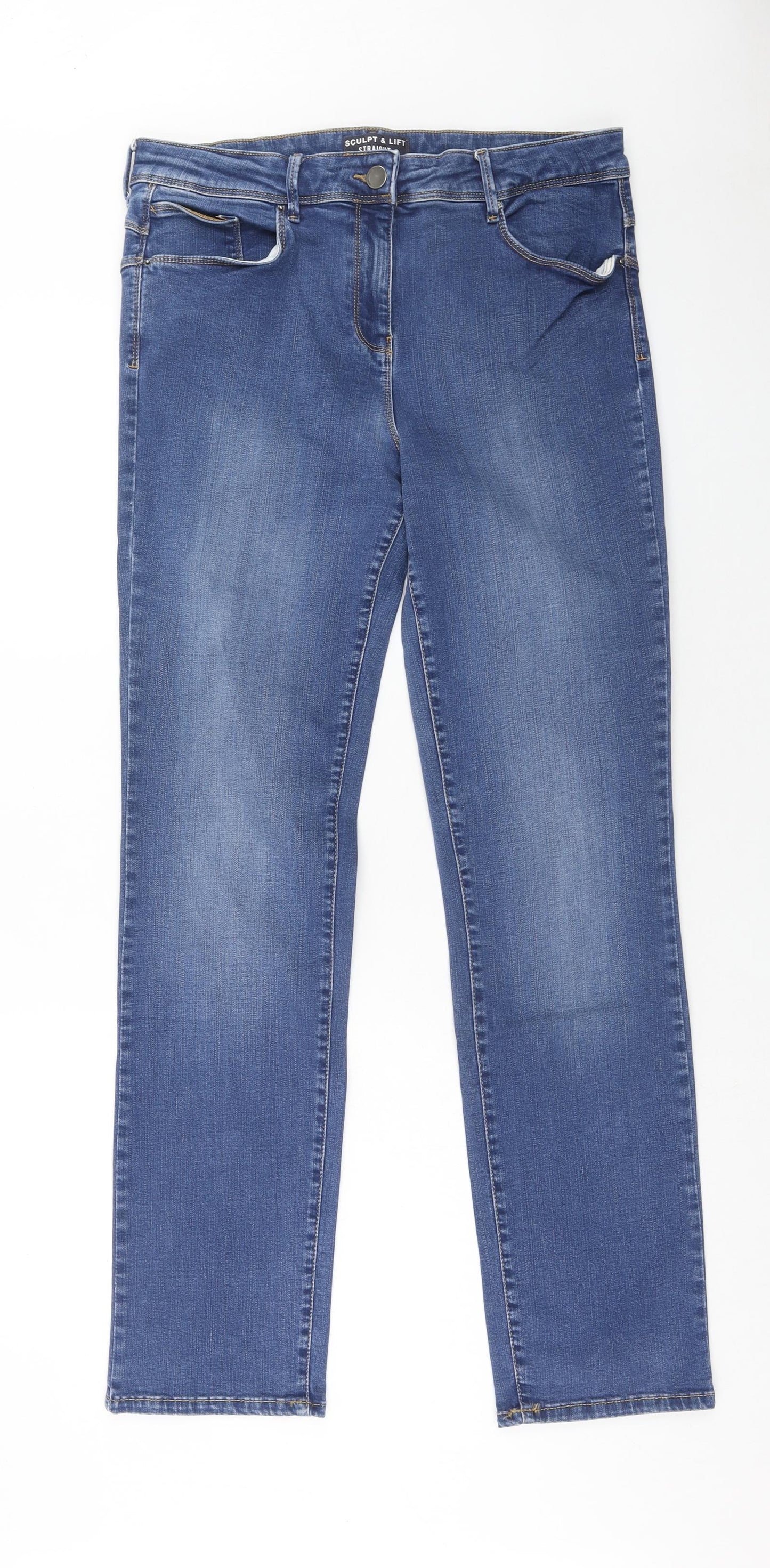 Marks and Spencer Womens Blue Cotton Straight Jeans Size 16 Regular Zip