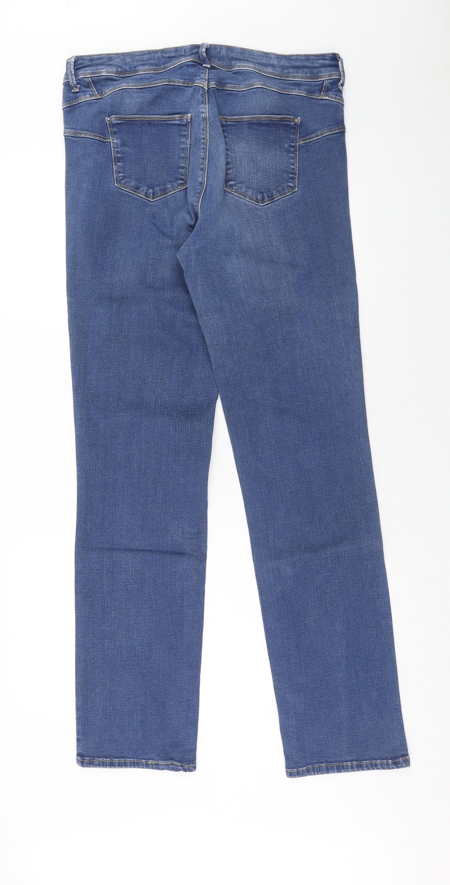 Marks and Spencer Womens Blue Cotton Straight Jeans Size 16 Regular Zip