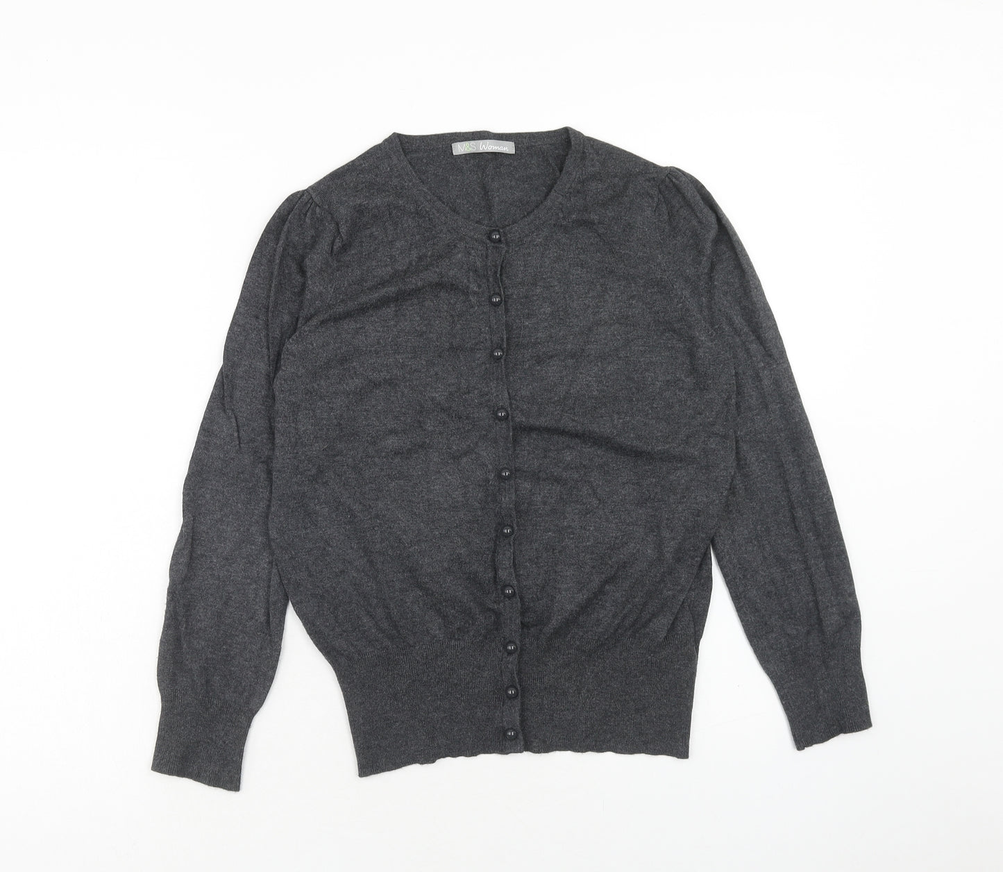 Marks and Spencer Womens Grey Scoop Neck Viscose Cardigan Jumper Size 12