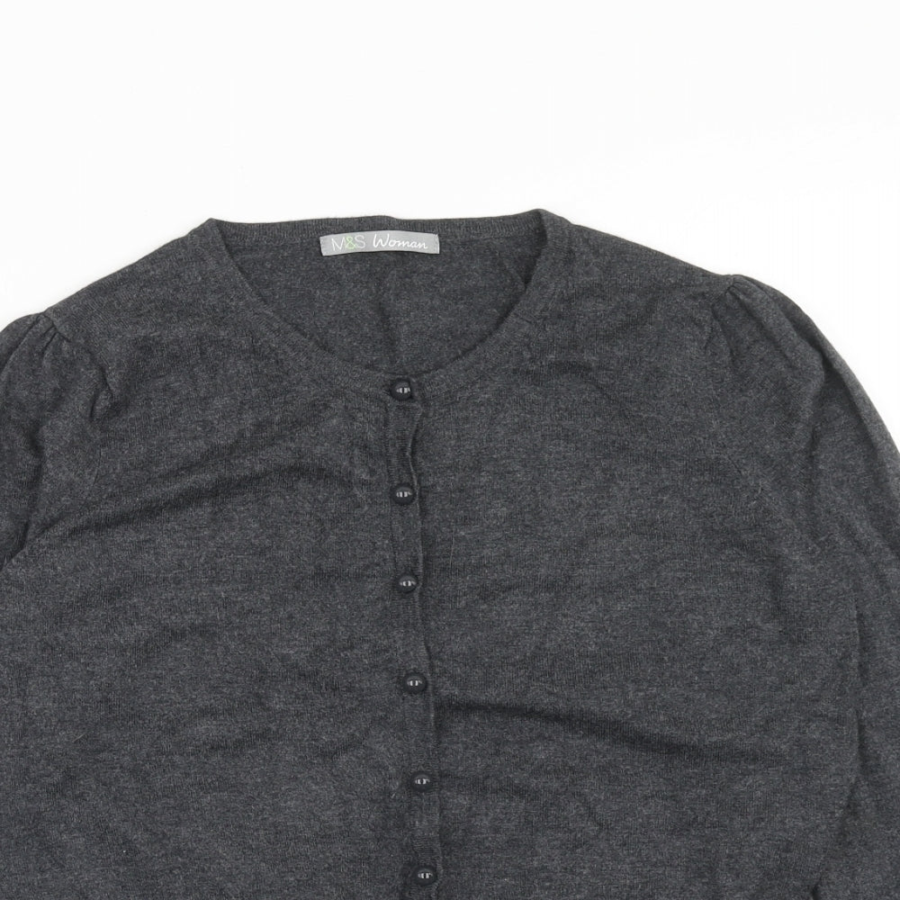 Marks and Spencer Womens Grey Scoop Neck Viscose Cardigan Jumper Size 12