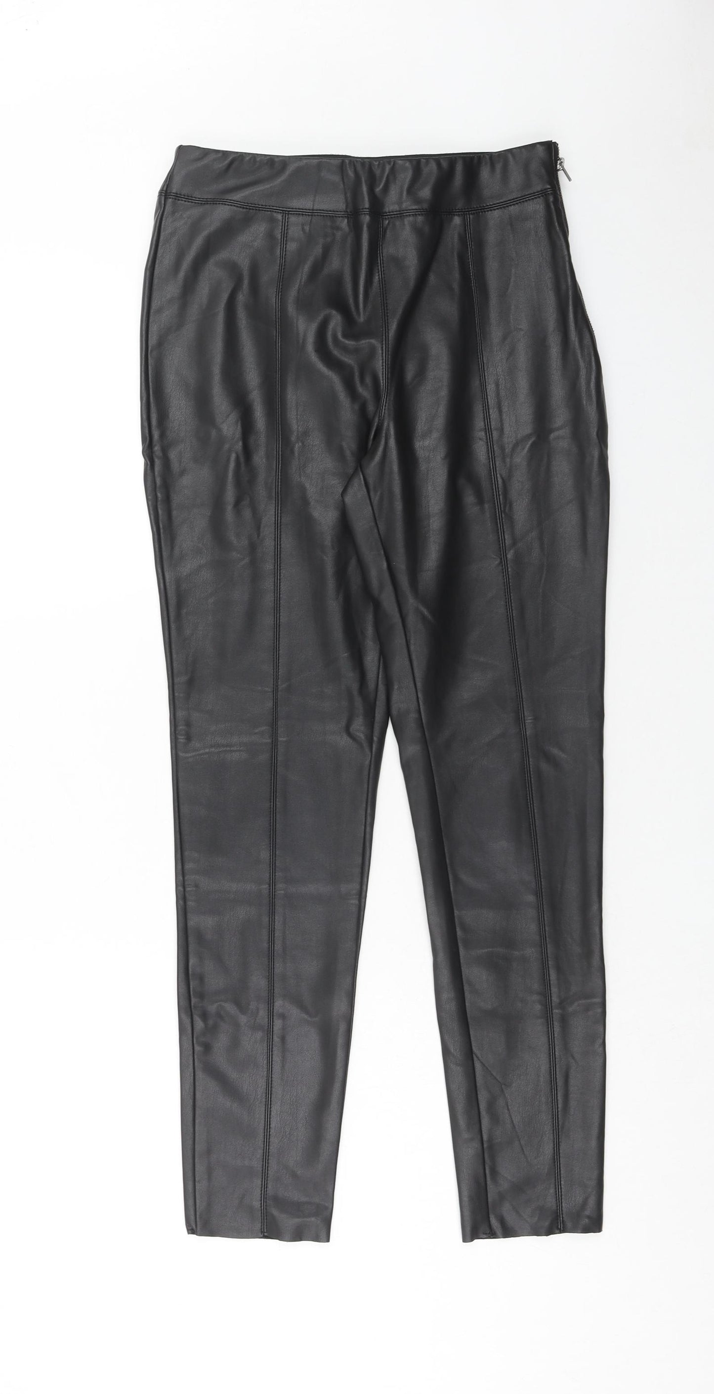 Topshop Womens Black Polyurethane Trousers Size 10 Regular Zip - Faux Leather