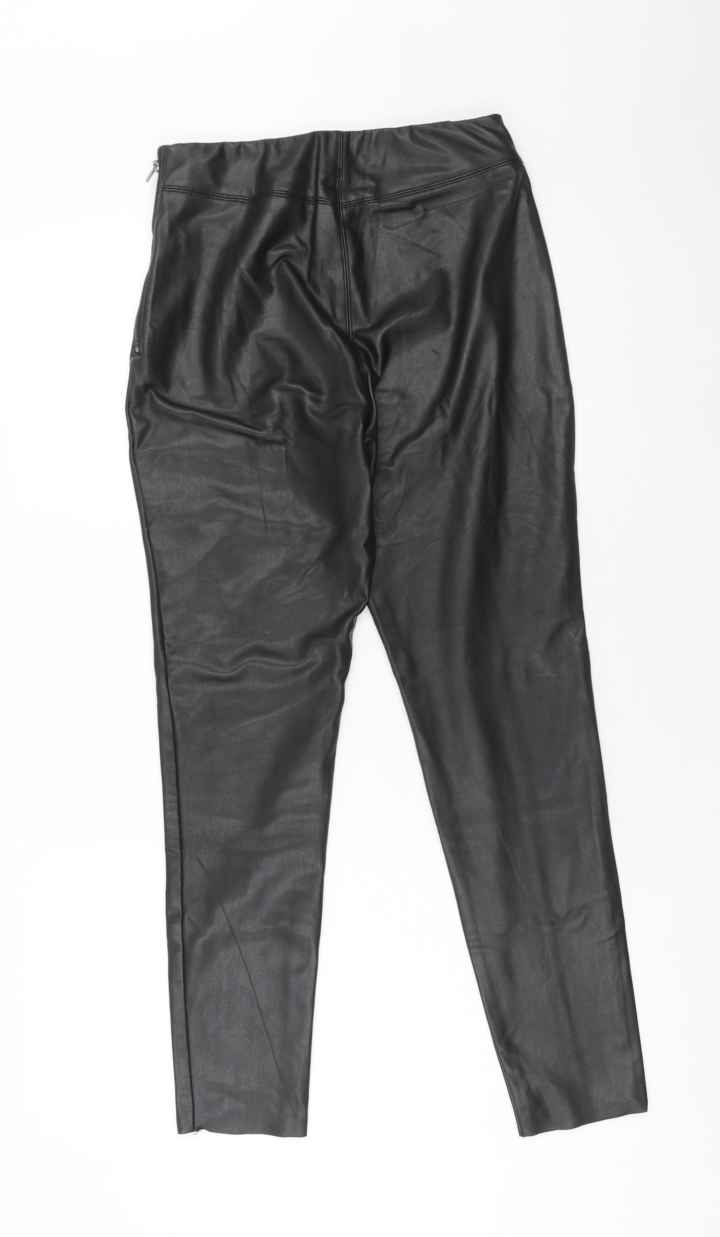 Topshop Womens Black Polyurethane Trousers Size 10 Regular Zip - Faux Leather