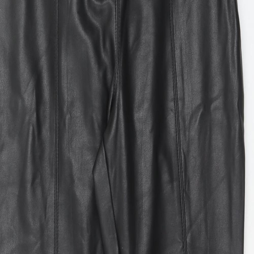 Topshop Womens Black Polyurethane Trousers Size 10 Regular Zip - Faux Leather