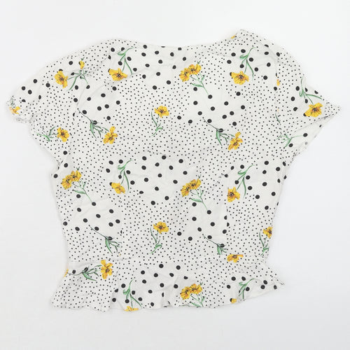 Miss Selfridge Womens White Floral Viscose Basic Blouse Size 6 Square Neck - Polka Dot