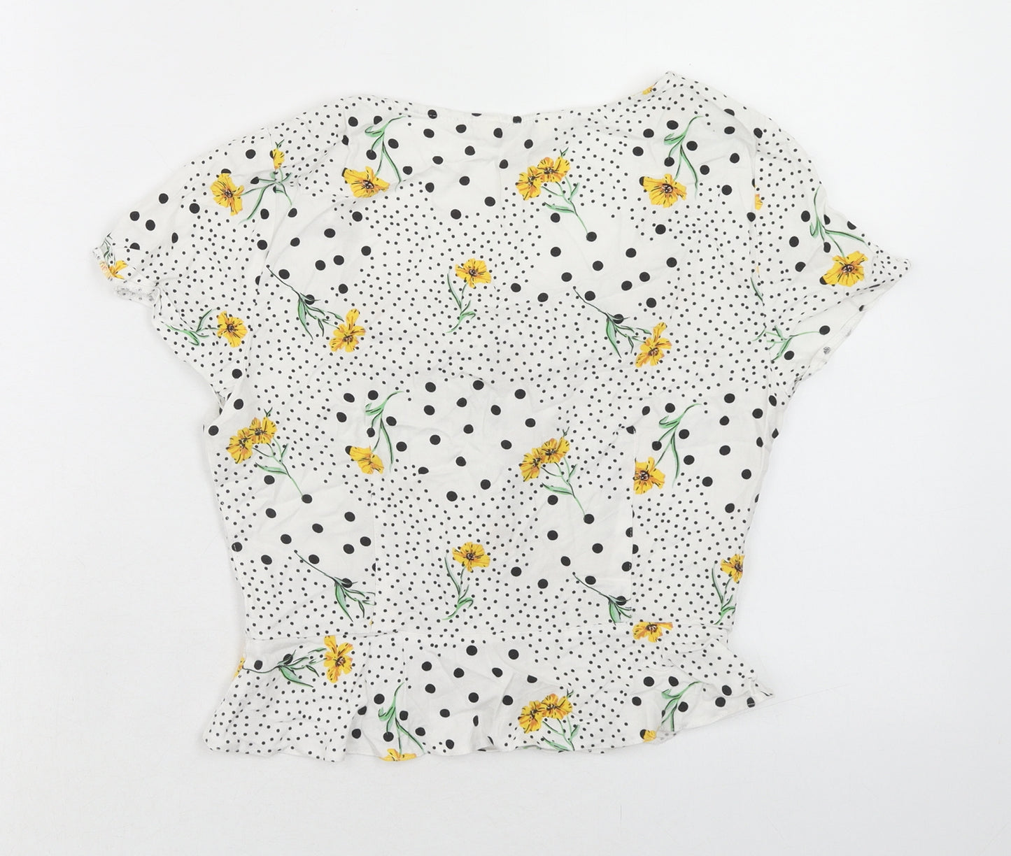 Miss Selfridge Womens White Floral Viscose Basic Blouse Size 6 Square Neck - Polka Dot
