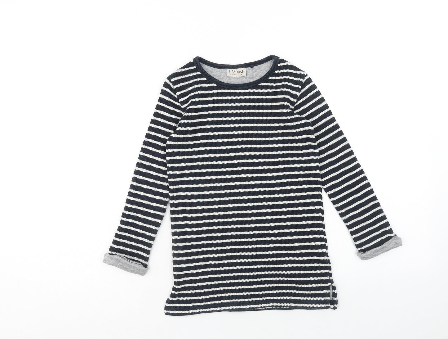 NEXT Girls Black Striped Cotton Basic Blouse Size 6 Years Scoop Neck Pullover