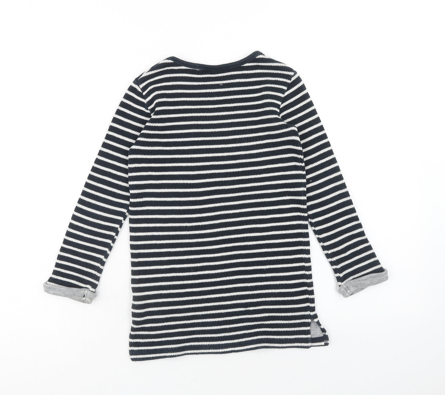 NEXT Girls Black Striped Cotton Basic Blouse Size 6 Years Scoop Neck Pullover