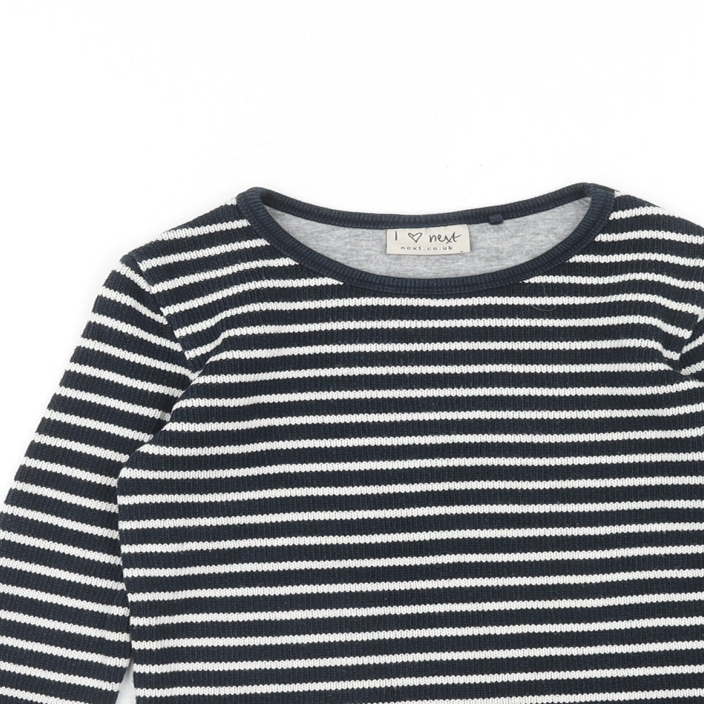 NEXT Girls Black Striped Cotton Basic Blouse Size 6 Years Scoop Neck Pullover
