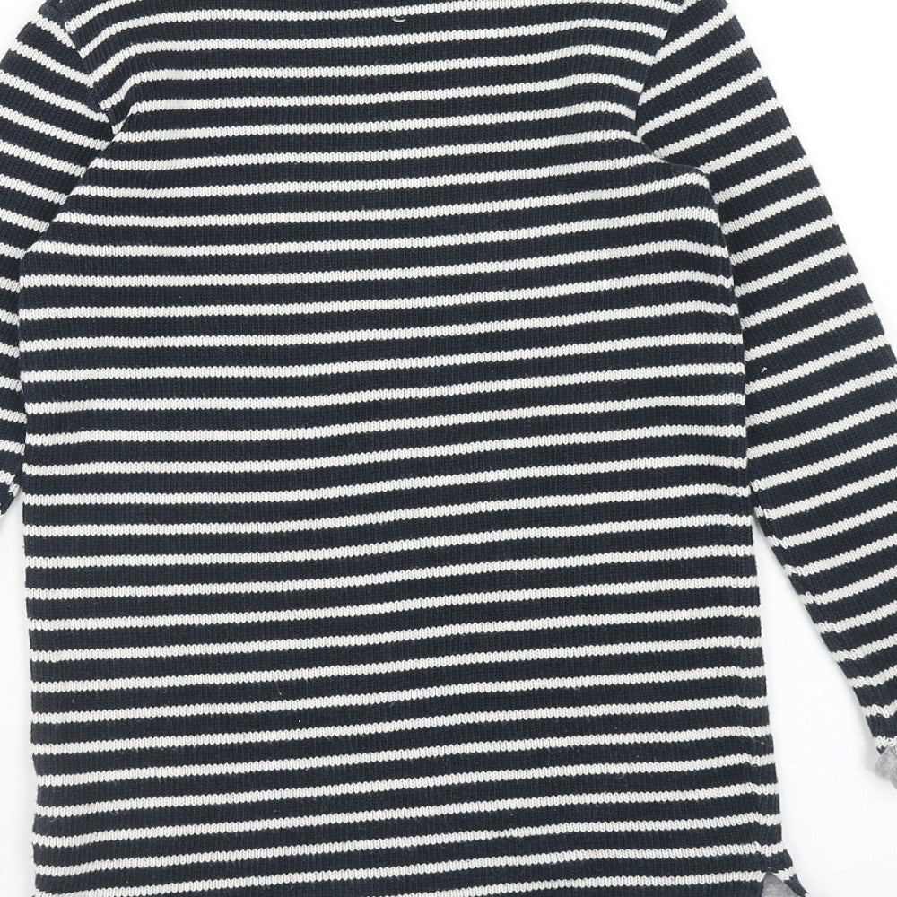 NEXT Girls Black Striped Cotton Basic Blouse Size 6 Years Scoop Neck Pullover