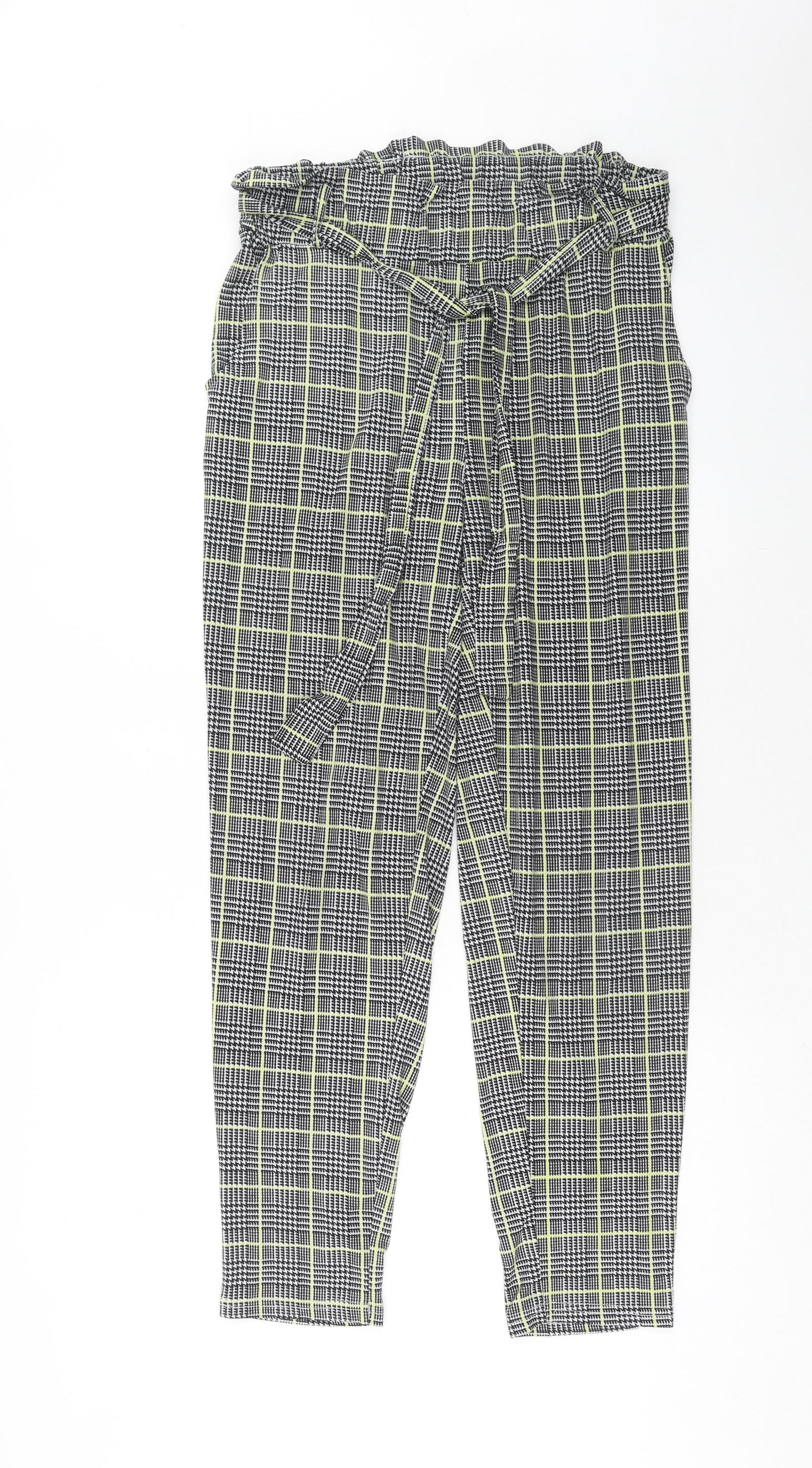 QED London Womens Grey Plaid Viscose Trousers Size M Regular Tie