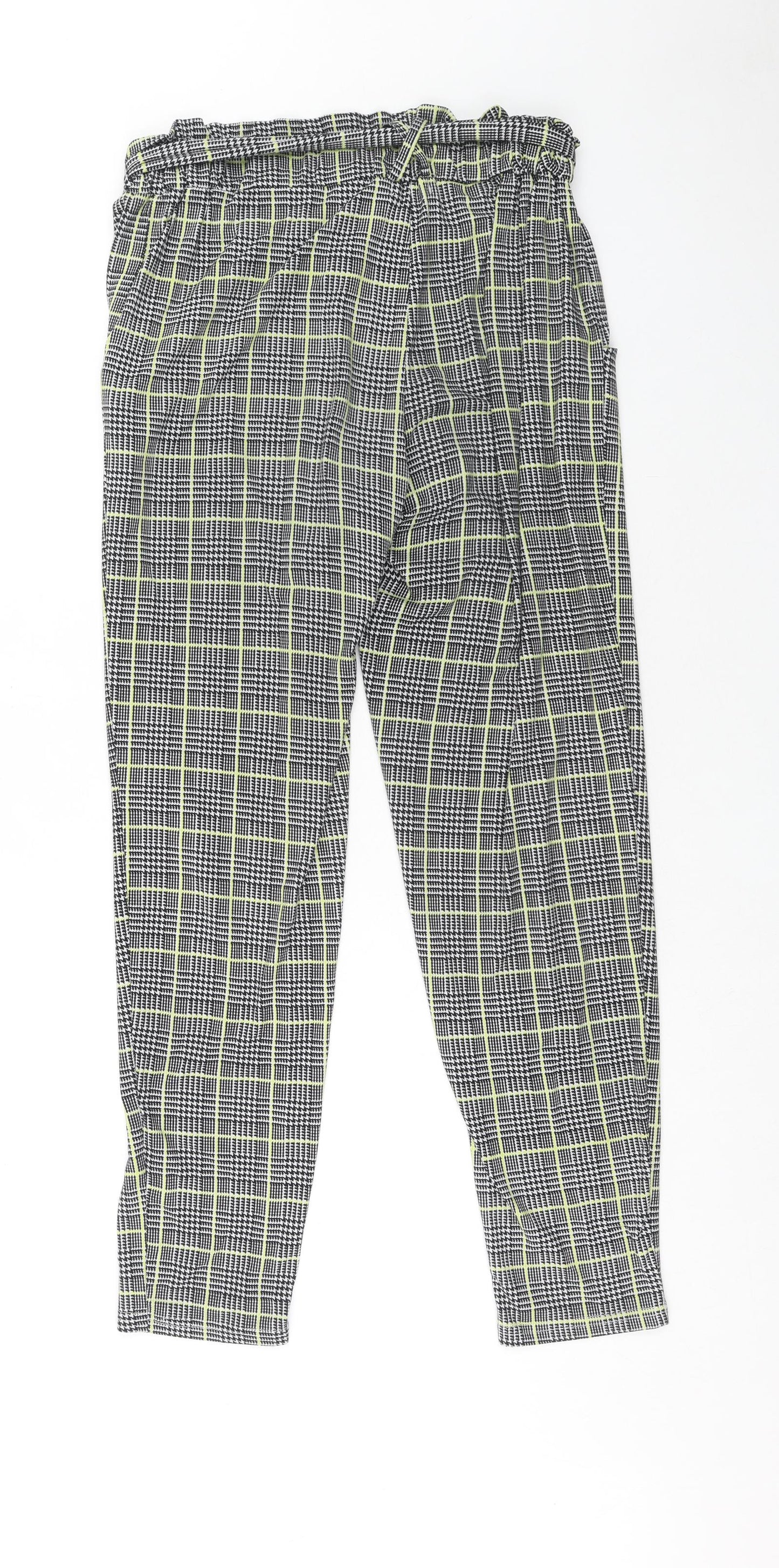 QED London Womens Grey Plaid Viscose Trousers Size M Regular Tie
