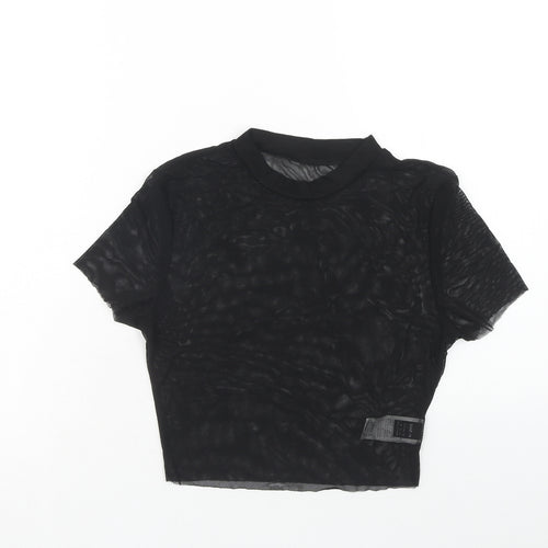 SheIn Womens Black Polyamide Basic Blouse Size M Round Neck