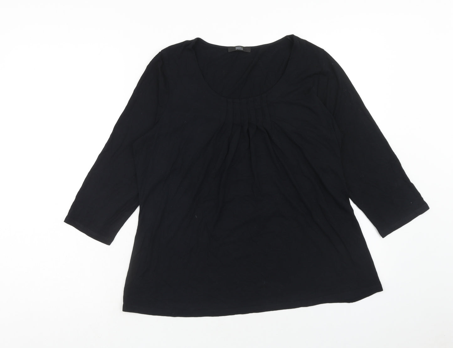 Marks and Spencer Womens Black Viscose Basic T-Shirt Size 14 Scoop Neck
