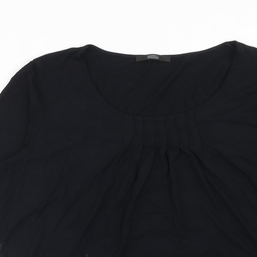 Marks and Spencer Womens Black Viscose Basic T-Shirt Size 14 Scoop Neck