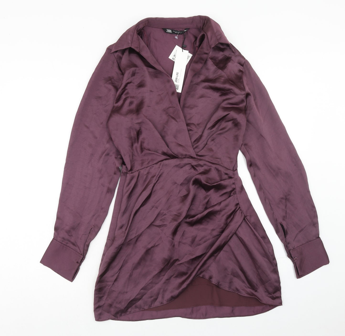 Zara Womens Purple Viscose Fit & Flare Size XS Collared Zip