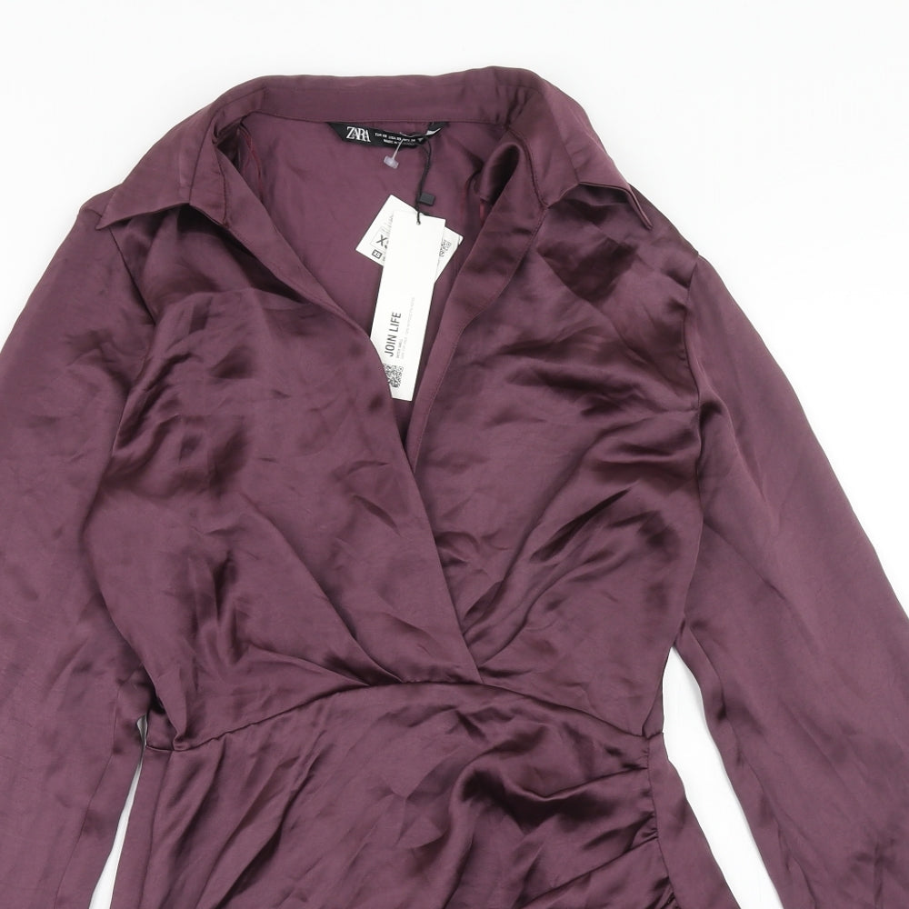 Zara Womens Purple Viscose Fit & Flare Size XS Collared Zip